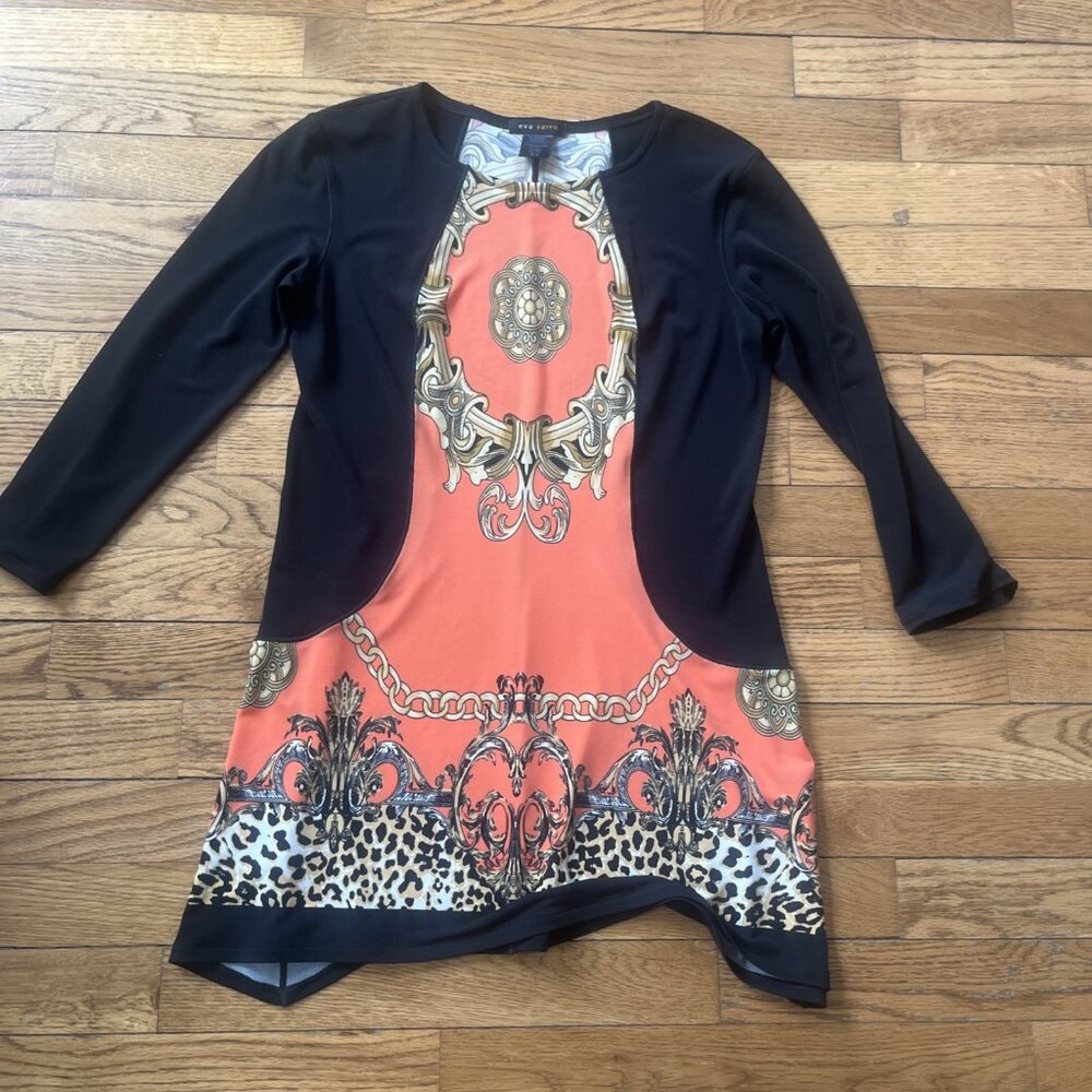 Eva Varro Top Womens Small Tunic Stretch 3/4 Sleeve Art Pink Black NWOT XS